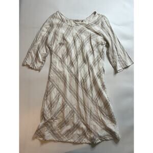 Soft Surroundings Dress Womens Medium Equinox Linen Striped Neutral 3/4 Sleeve